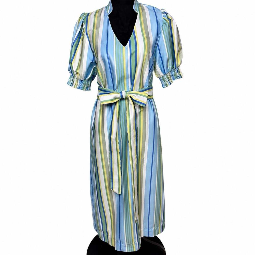 Dondolo Shannon Dress Pastel Vertical Stripes Smocked Sleeves Size 1  US Sz:XS-S
